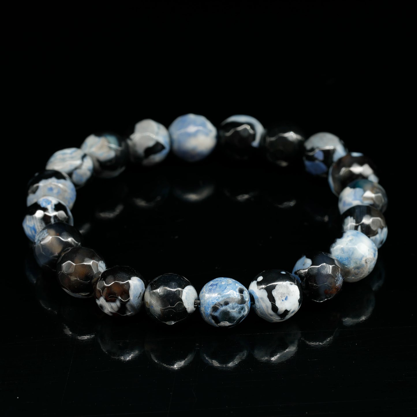 Natural Faceted Blue Fire Crackle Agate Beaded Stretchy Bracelet