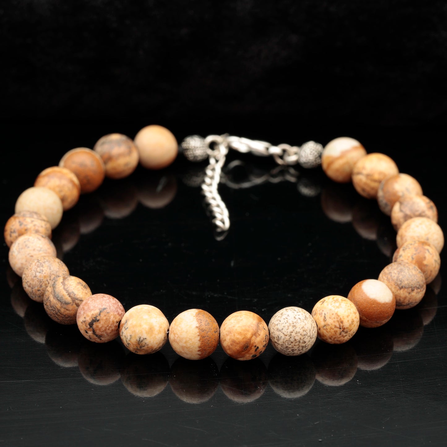 Natural Matte Picture Jasper Beaded Clasp Bracelet