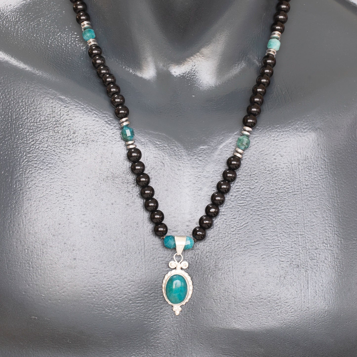 Natural Apatite Silver Pendant, Natural Apatite & Black Onyx Beaded Clasp Necklace