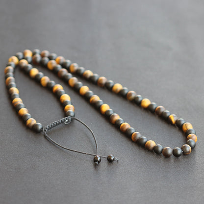 Natural Matte Tiger Eye & Matte Black Onyx Beaded Macrame Choker Necklace - ElisaJewelryArt