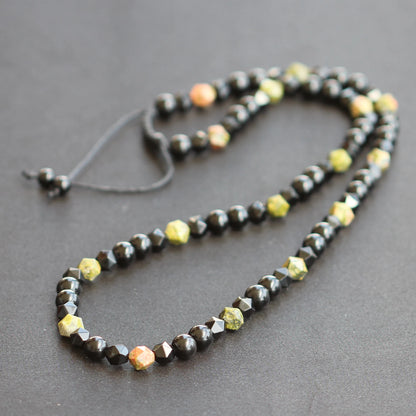 Natural Unakite & Black Onyx Beaded Macrame Choker Necklace - ElisaJewelryArt