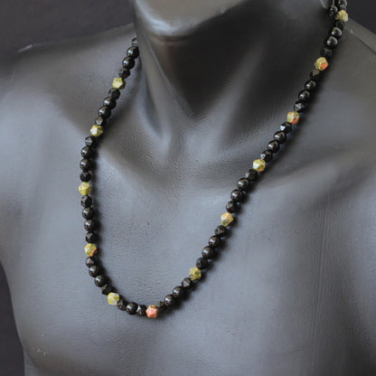 Natural Unakite & Black Onyx Beaded Macrame Choker Necklace - ElisaJewelryArt