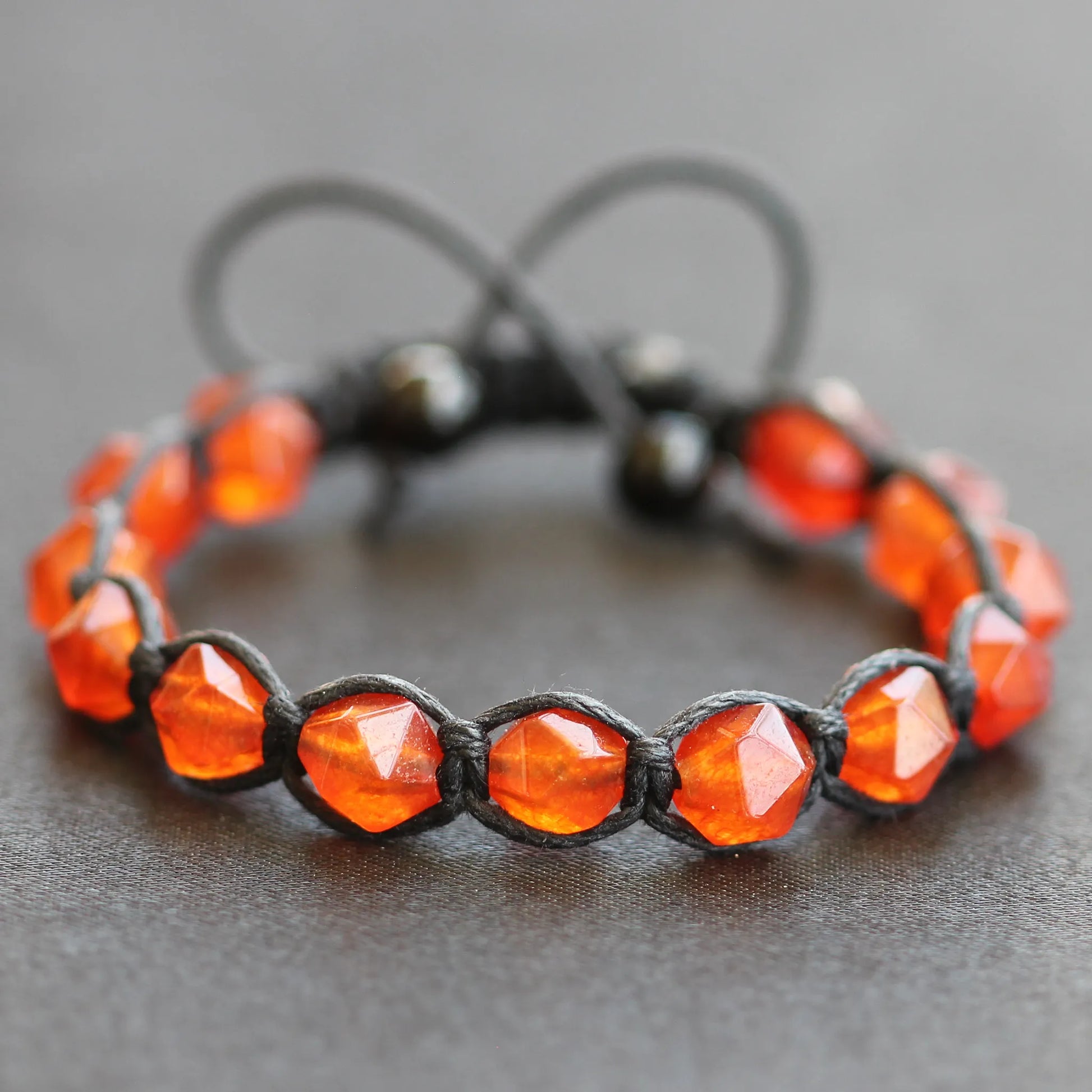 Natural Fire Agate Beaded Macrame Bracelet - ElisaJewelryArt