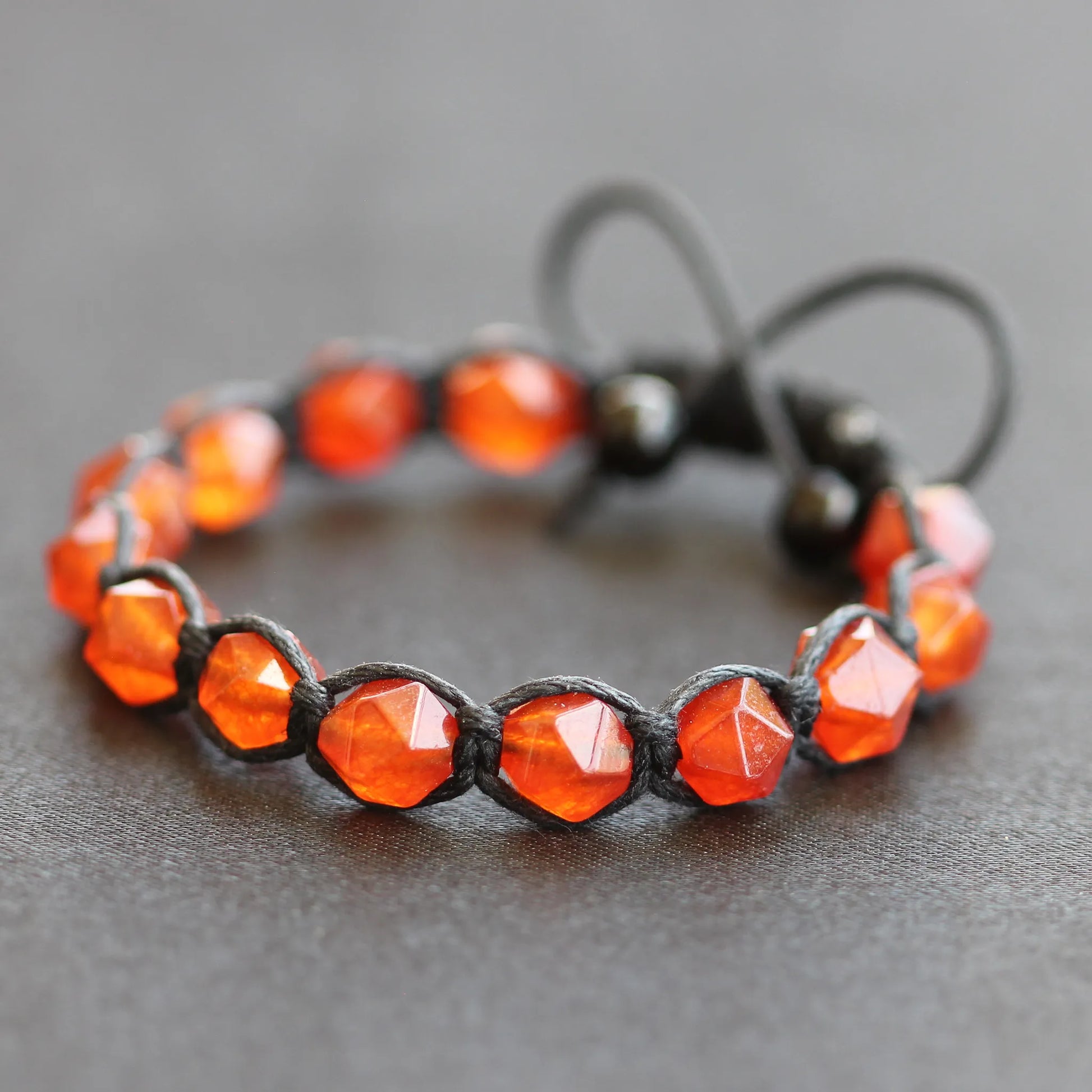 Natural Fire Agate Beaded Macrame Bracelet - ElisaJewelryArt