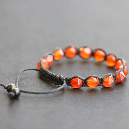 Natural Fire Agate Beaded Macrame Bracelet - ElisaJewelryArt