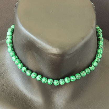 Malachite Beaded Macrame Choker Necklace - ElisaJewelryArt