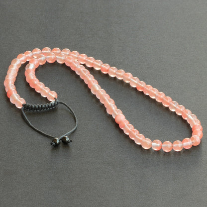 Natural Cherry Quartz Beaded Macrame Choker Necklace - ElisaJewelryArt