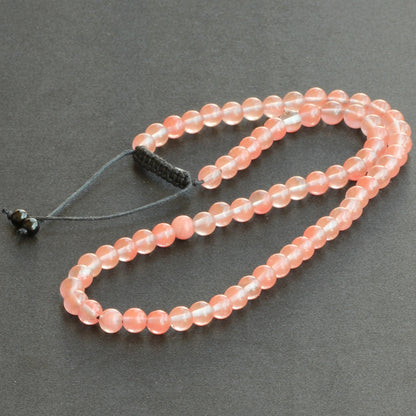 Natural Cherry Quartz Beaded Macrame Choker Necklace - ElisaJewelryArt