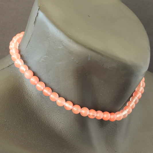 Natural Cherry Quartz Beaded Macrame Choker Necklace - ElisaJewelryArt