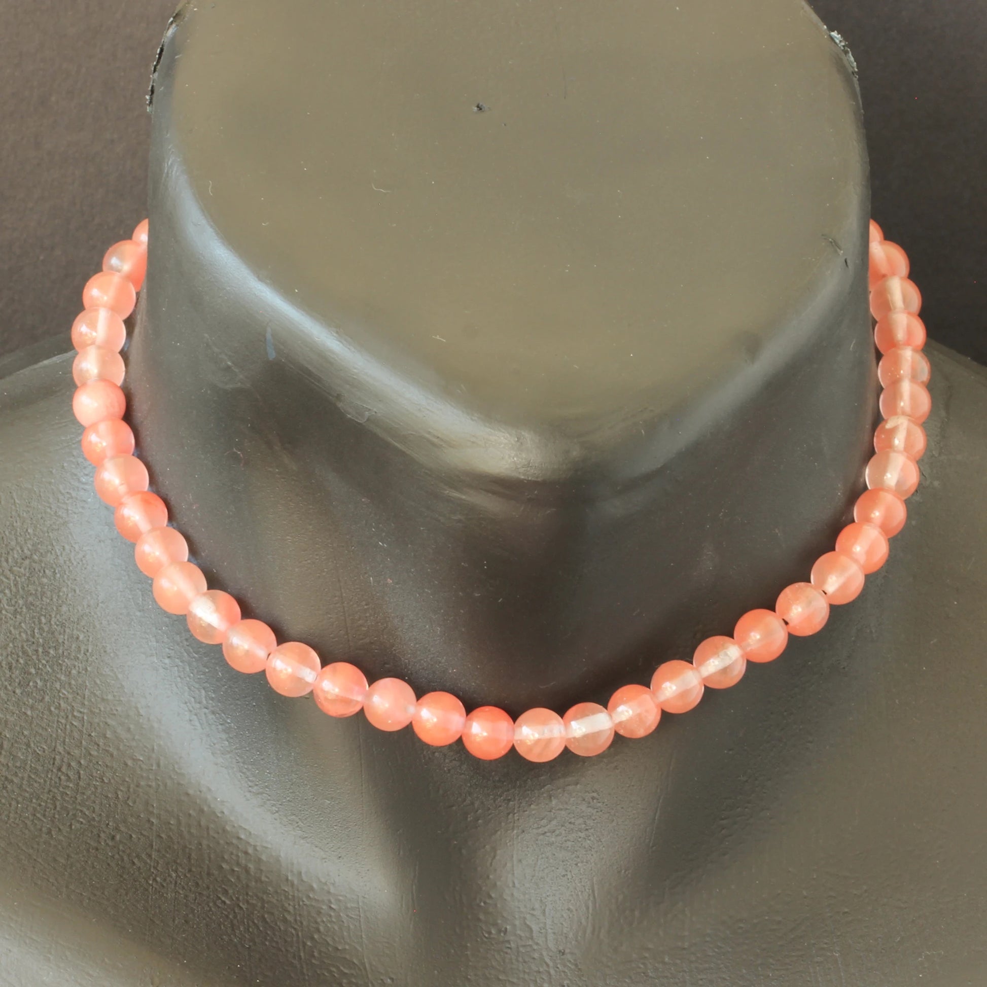 Natural Cherry Quartz Beaded Macrame Choker Necklace - ElisaJewelryArt