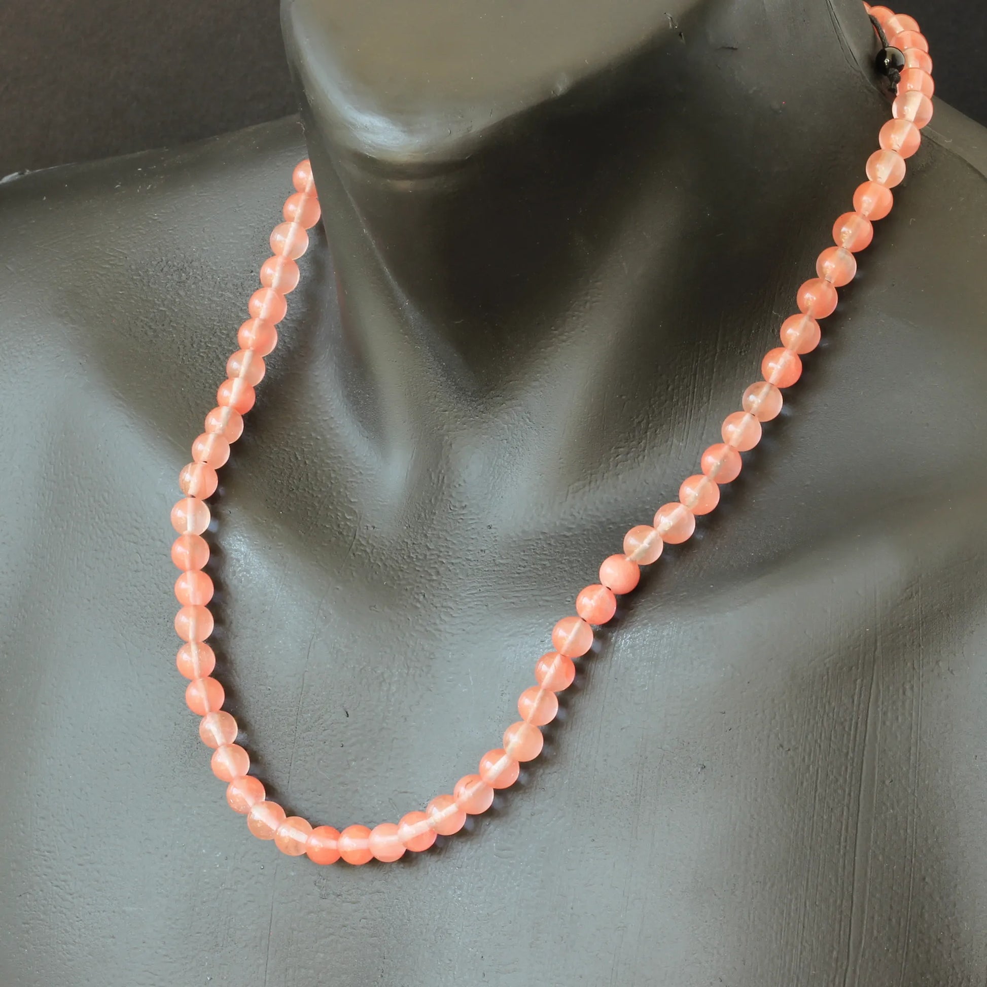 Natural Cherry Quartz Beaded Macrame Choker Necklace - ElisaJewelryArt