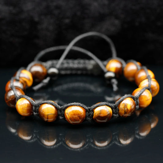 Natural Tiger Eye Beaded Macrame Bracelet - ElisaJewelryArt