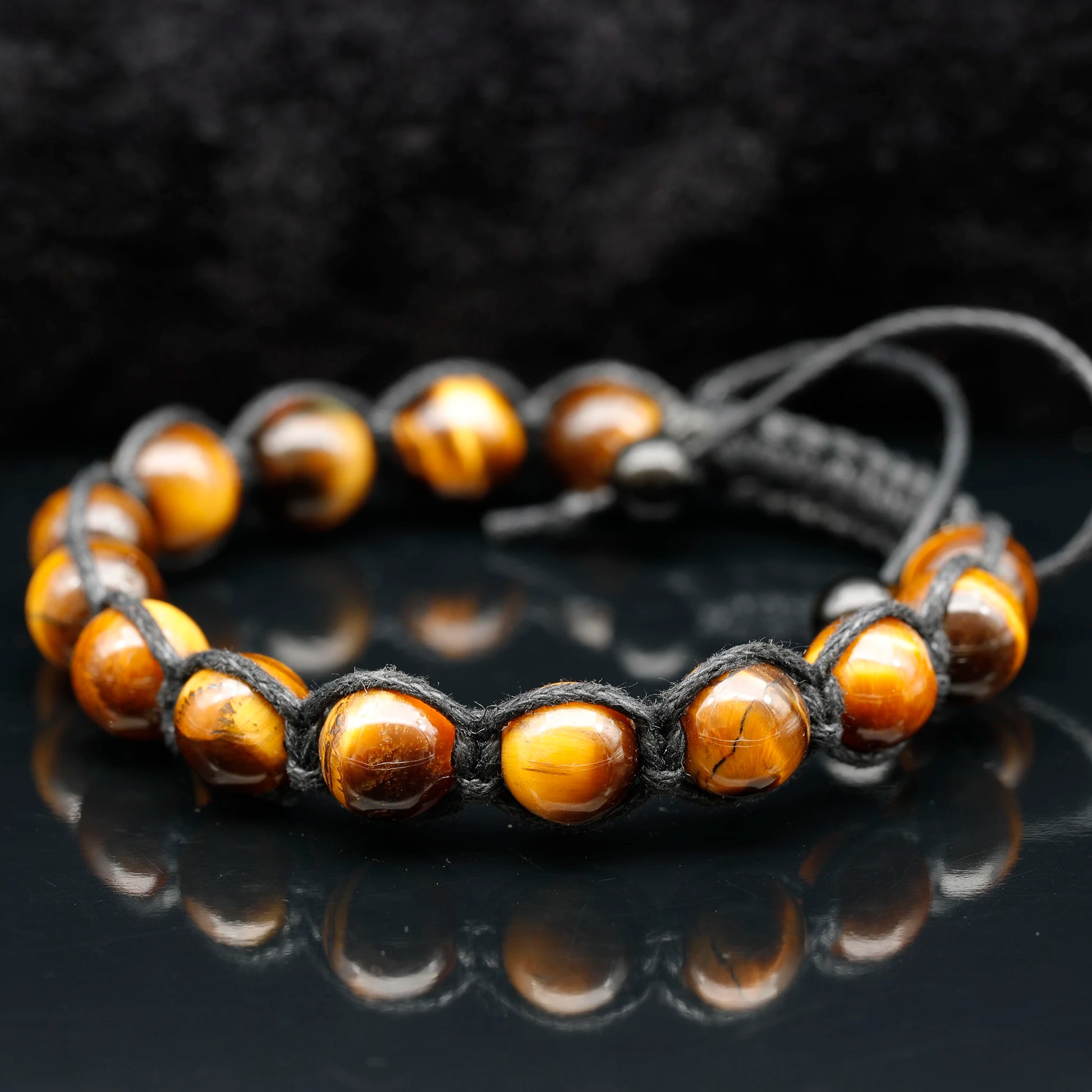 Natural Tiger Eye Beaded Macrame Bracelet - ElisaJewelryArt