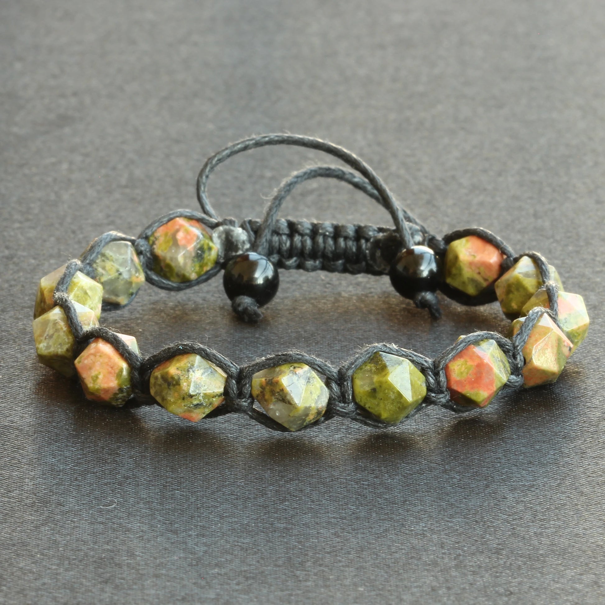 Natural Unakite Beaded Macrame Bracelet - ElisaJewelryArt