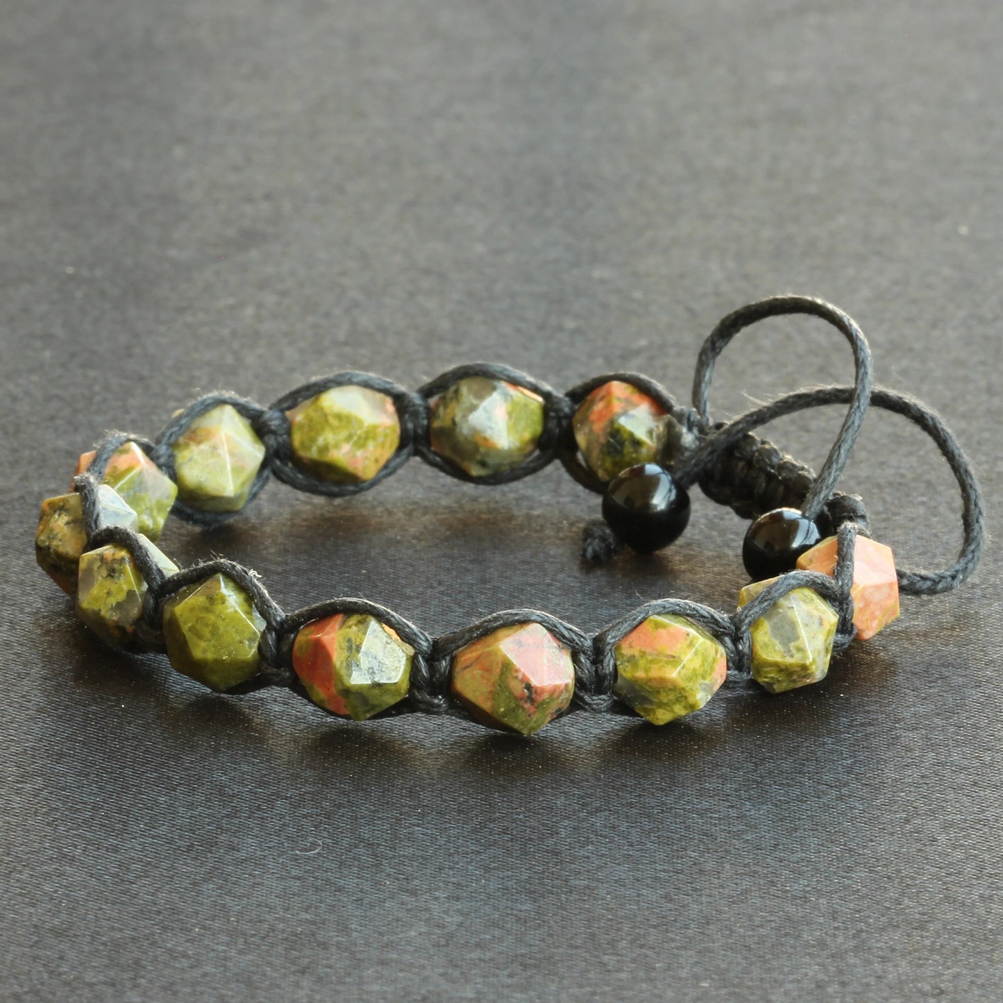 Natural Unakite Beaded Macrame Bracelet - ElisaJewelryArt