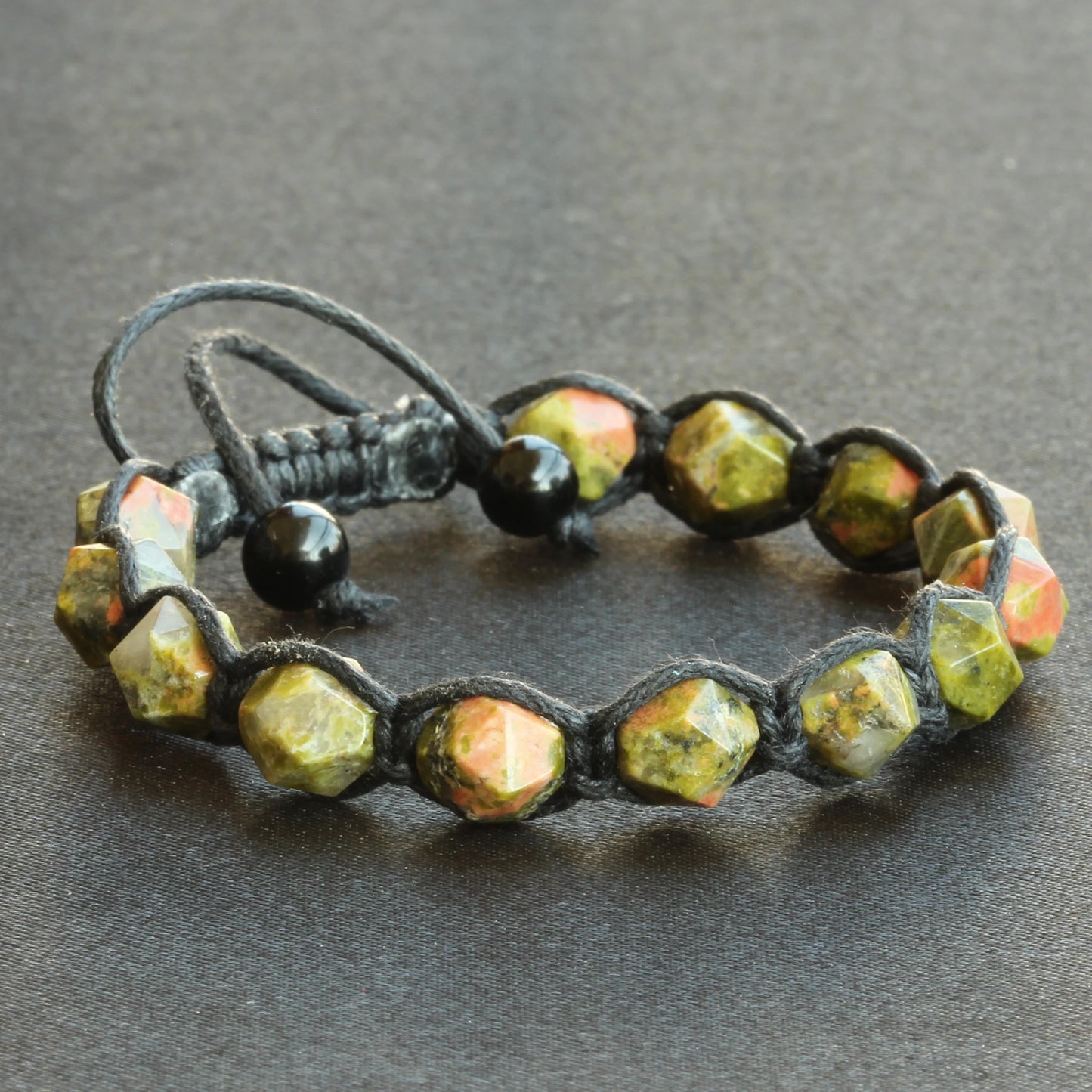 Natural Unakite Beaded Macrame Bracelet - ElisaJewelryArt