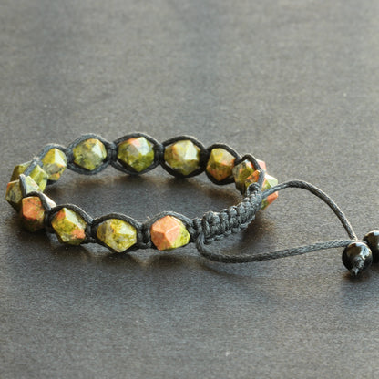 Natural Unakite Beaded Macrame Bracelet - ElisaJewelryArt