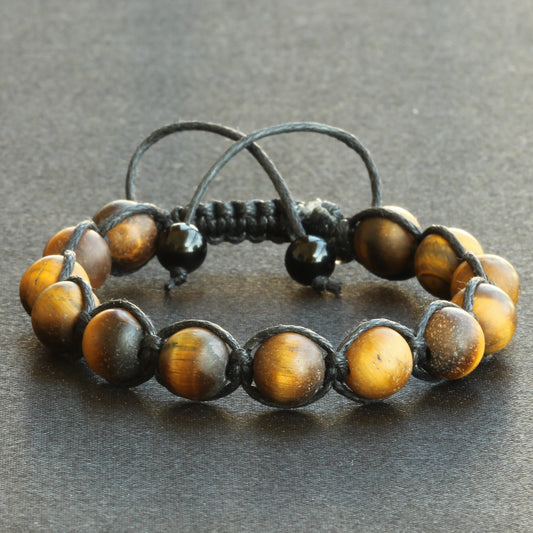 Natural Matte Tiger Eye Beaded Macrame Bracelet - ElisaJewelryArt