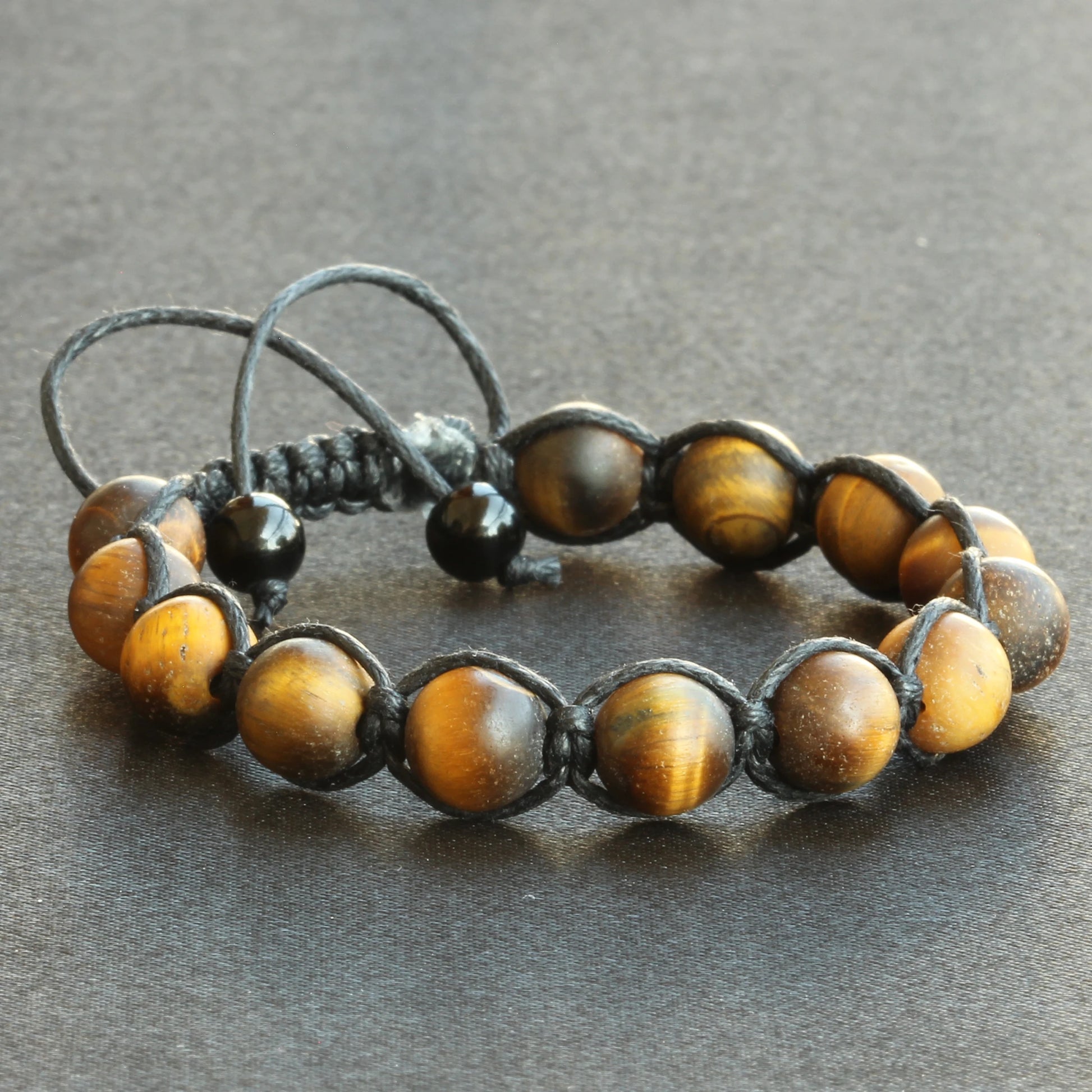 Natural Matte Tiger Eye Beaded Macrame Bracelet - ElisaJewelryArt