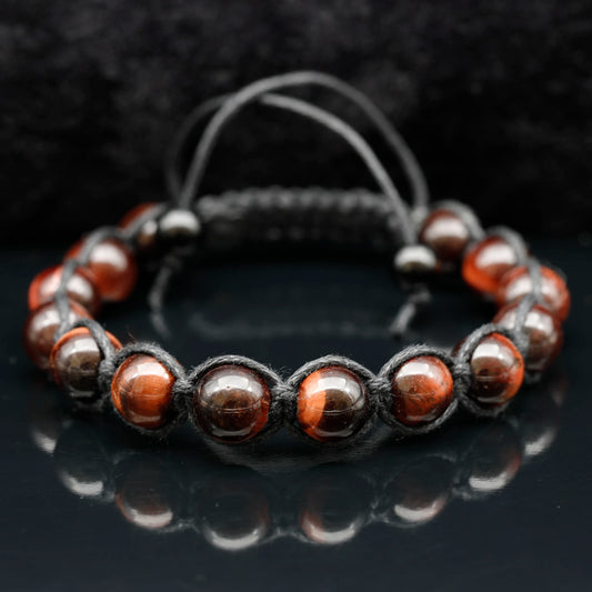 Natural Red Tiger Eye Beaded Macrame Bracelet - ElisaJewelryArt