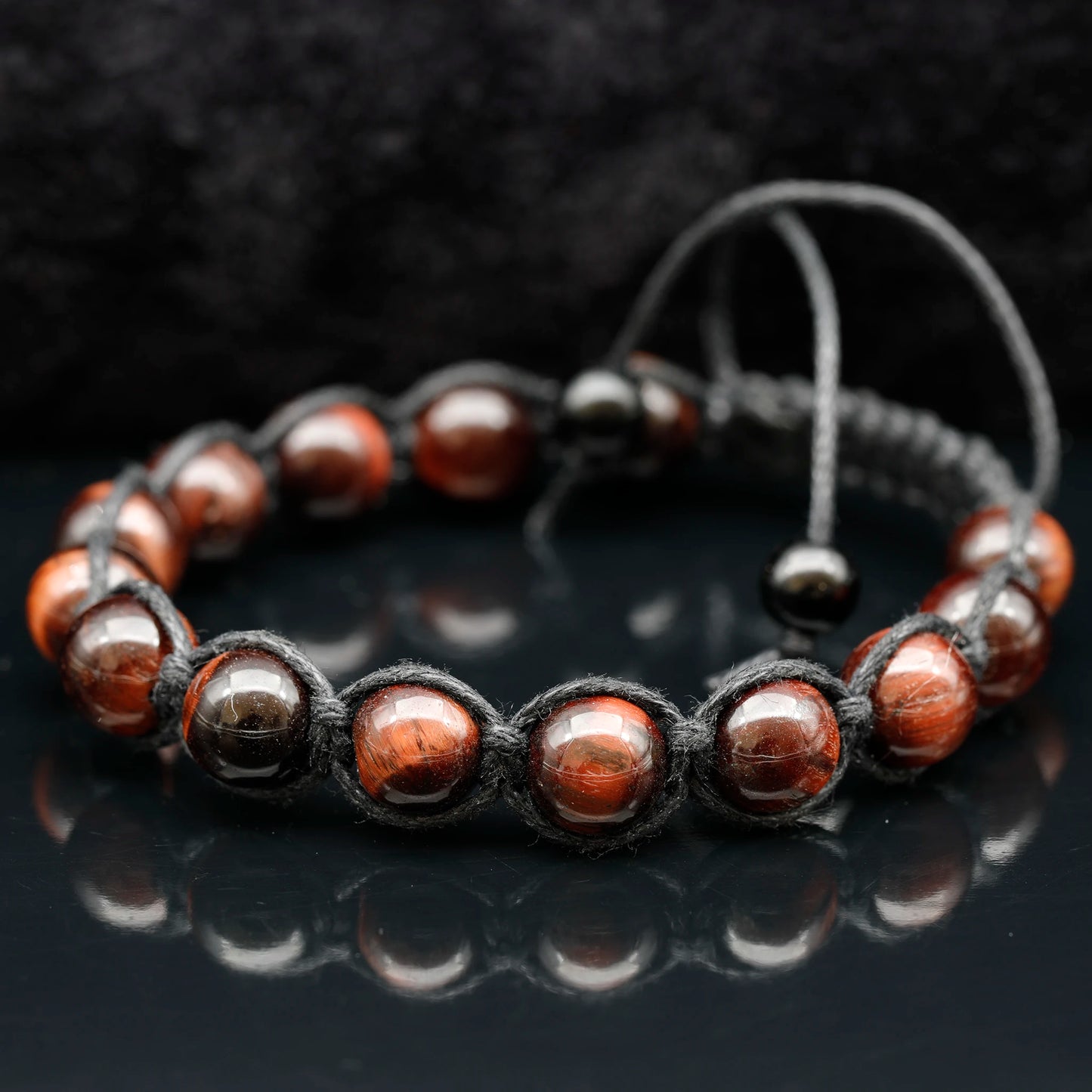 Natural Red Tiger Eye Beaded Macrame Bracelet - ElisaJewelryArt