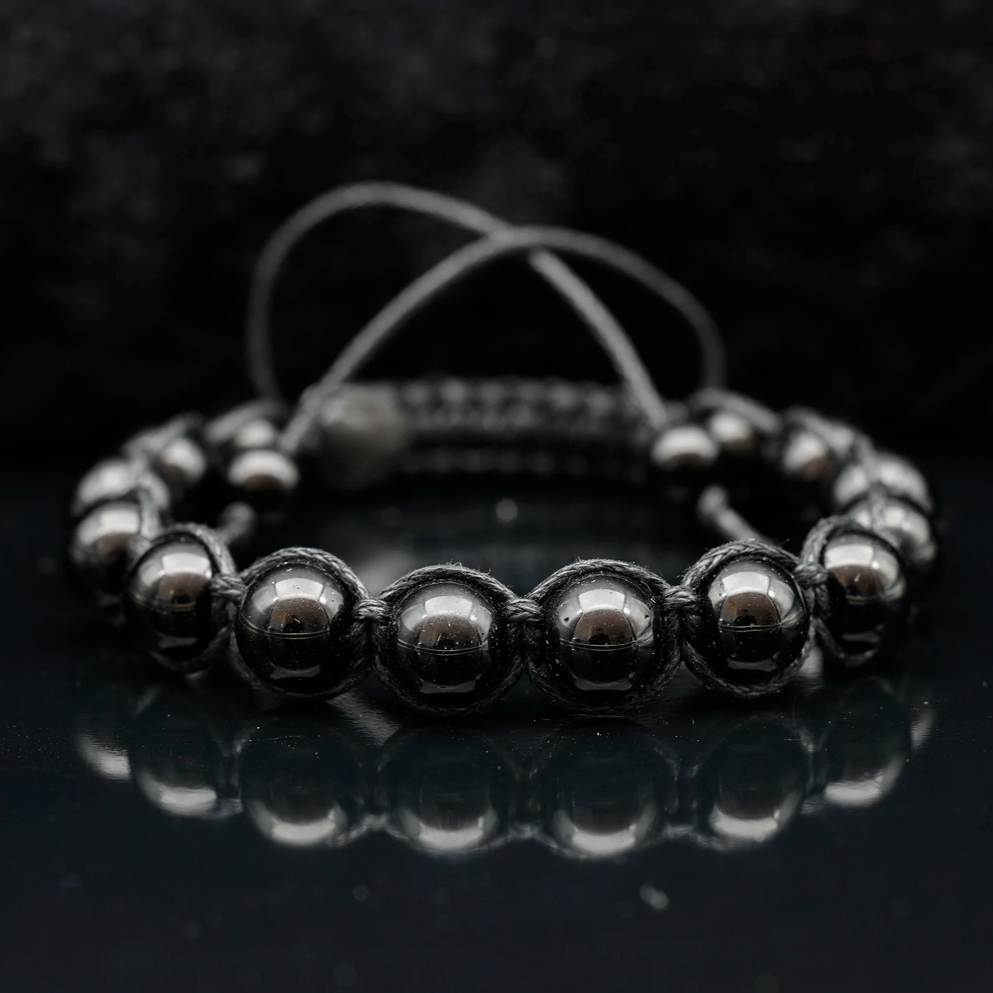 Natural Black Onyx Beaded Macrame Bracelet - ElisaJewelryArt