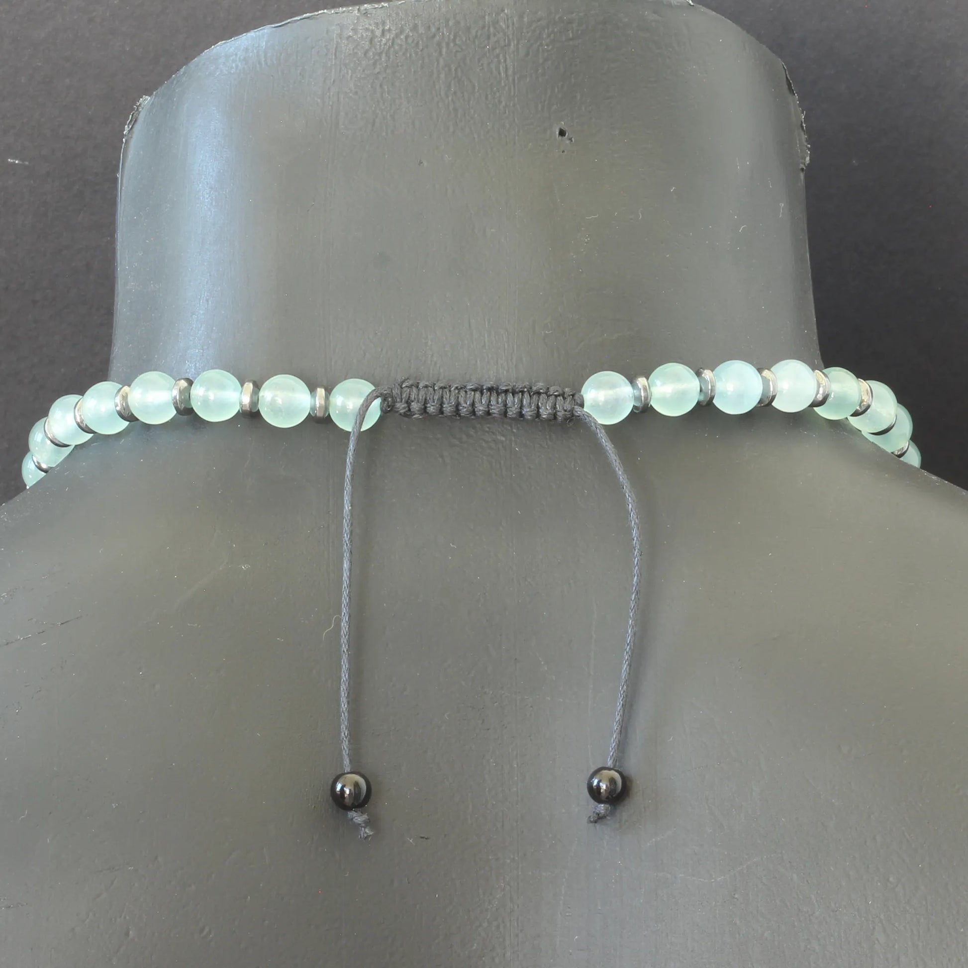 Natural Raw Selenite Pendant, Aquamarine Jade Beaded Macrame Necklace - ElisaJewelryArt