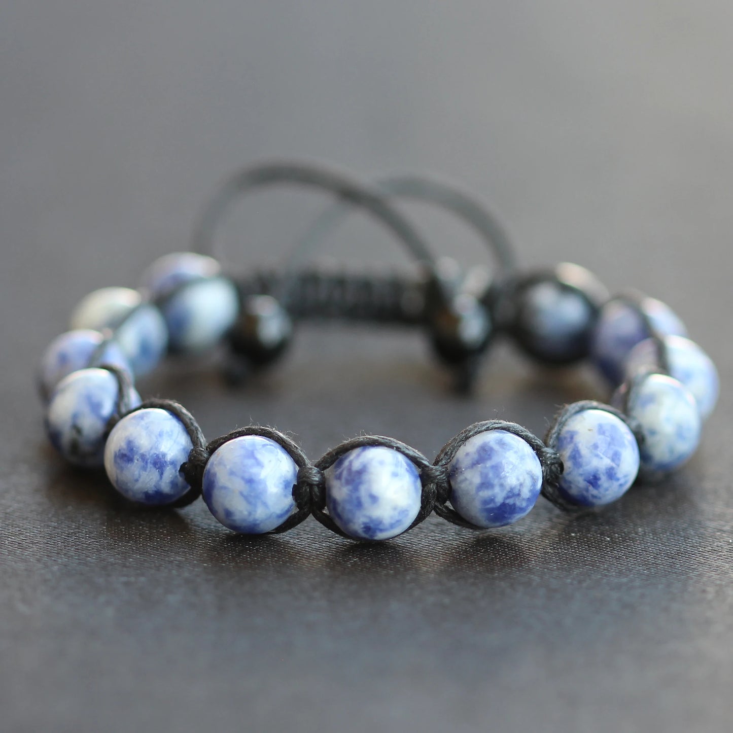 Natural Blue Spot Jasper Beaded Macrame Bracelet - ElisaJewelryArt