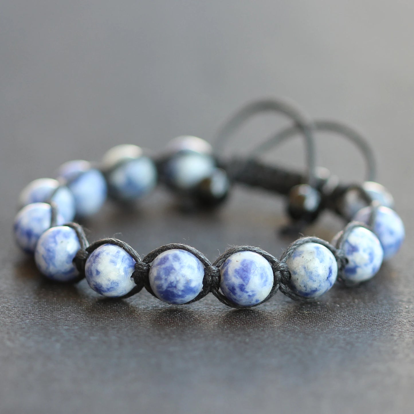 Natural Blue Spot Jasper Beaded Macrame Bracelet - ElisaJewelryArt