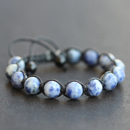 Natural Blue Spot Jasper Beaded Macrame Bracelet - ElisaJewelryArt