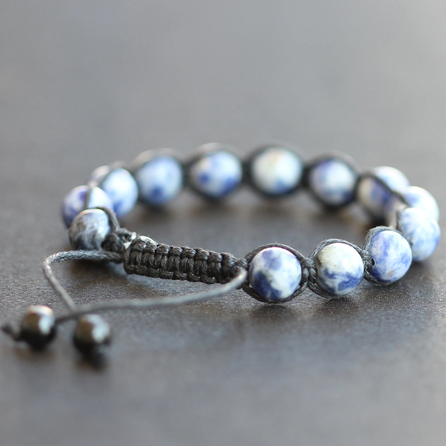 Natural Blue Spot Jasper Beaded Macrame Bracelet - ElisaJewelryArt