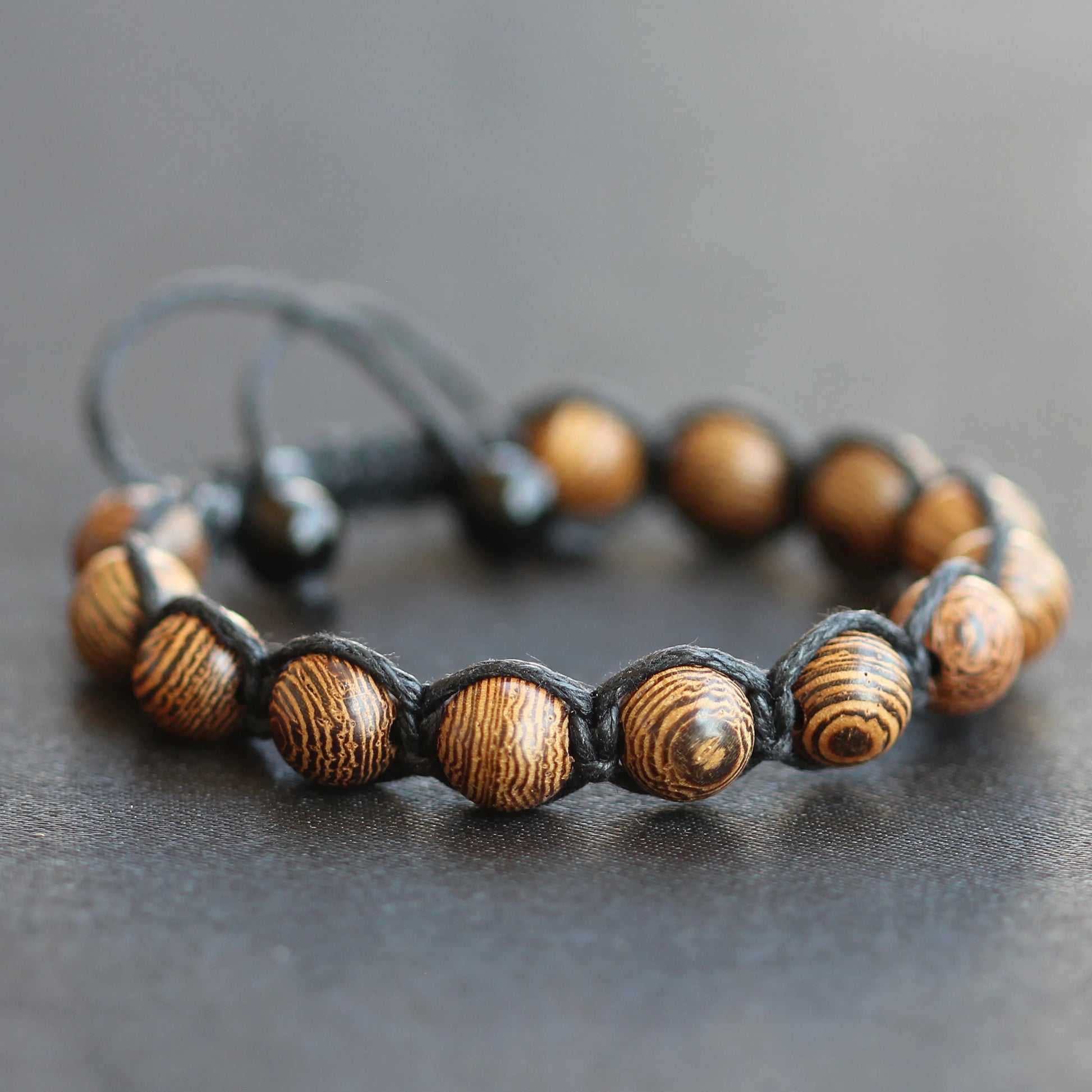 Natural Sandalwood Beaded Macrame Bracelet - ElisaJewelryArt