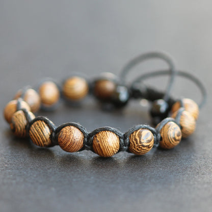 Natural Sandalwood Beaded Macrame Bracelet - ElisaJewelryArt