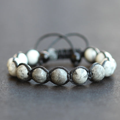 Natural Howlite & Gray Picasso Jasper Beaded Macrame Bracelet - ElisaJewelryArt