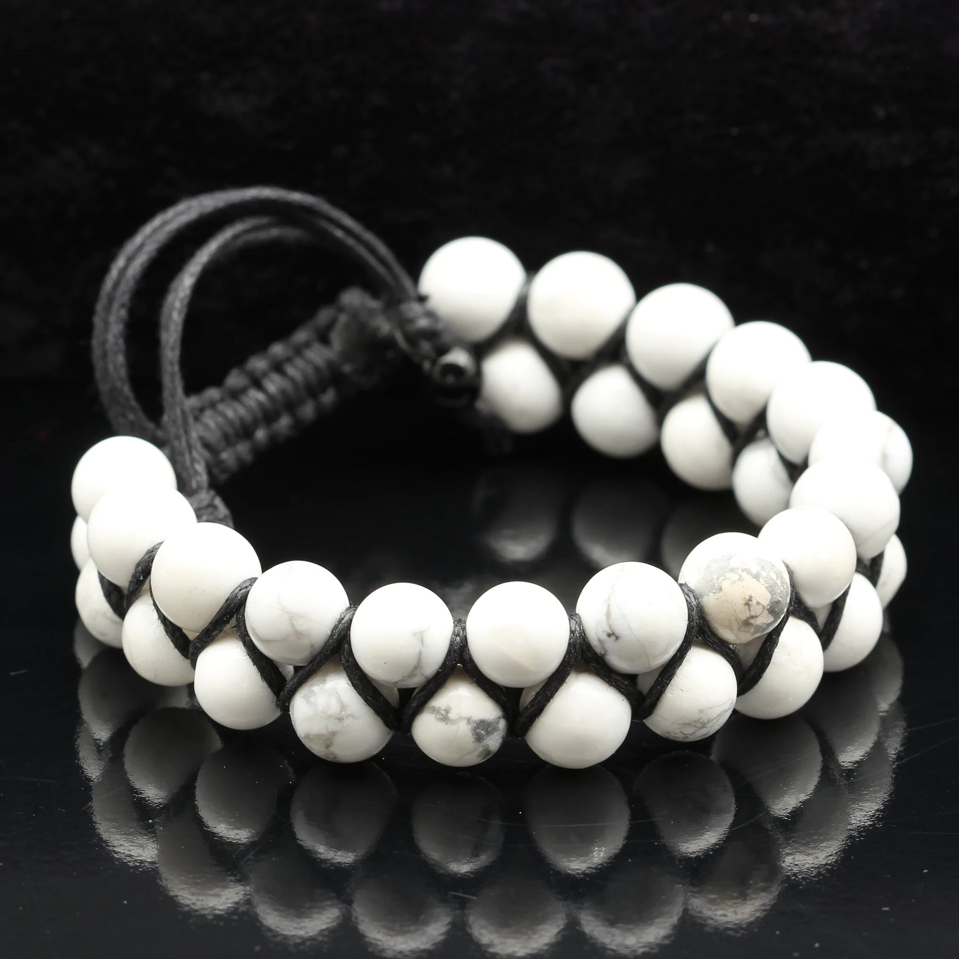 Natural Howlite Beaded Double Row Macrame Bracelet - ElisaJewelryArt