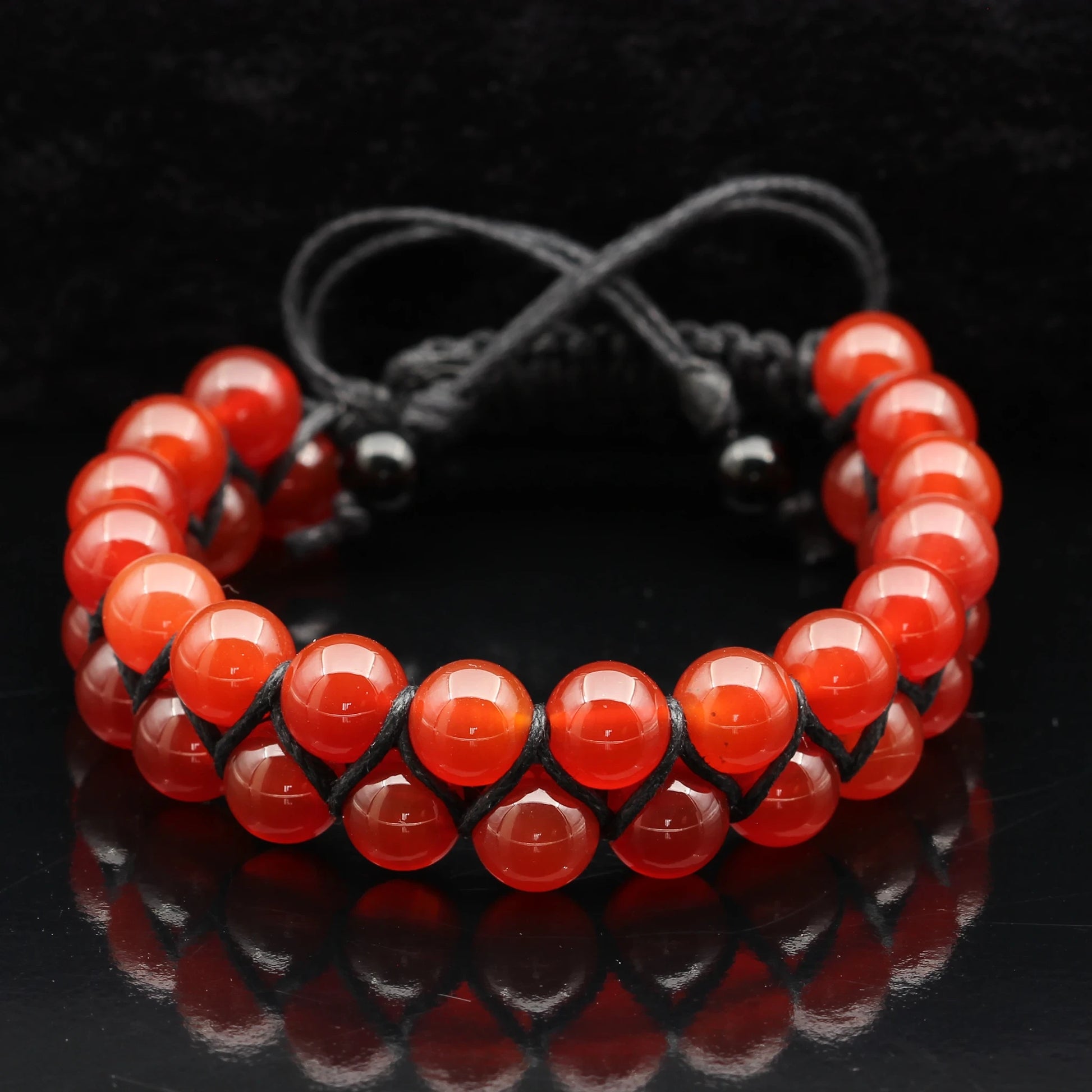 Natural Red Fire Agate Beaded Double Row Macrame Bracelet - ElisaJewelryArt