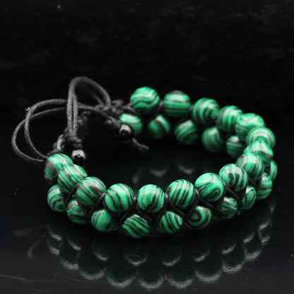 Malachite Beaded Double Row Macrame Bracelet - ElisaJewelryArt