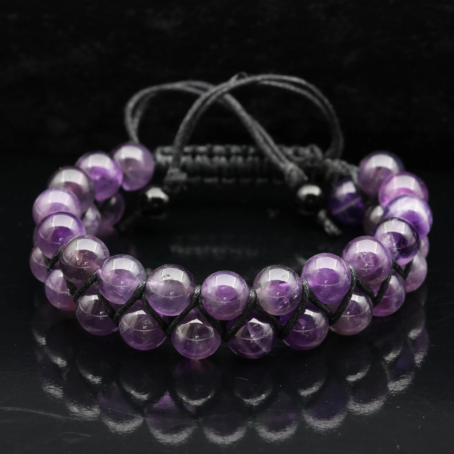 Natural Amethyst Beaded Double Row Macrame Bracelet - ElisaJewelryArt