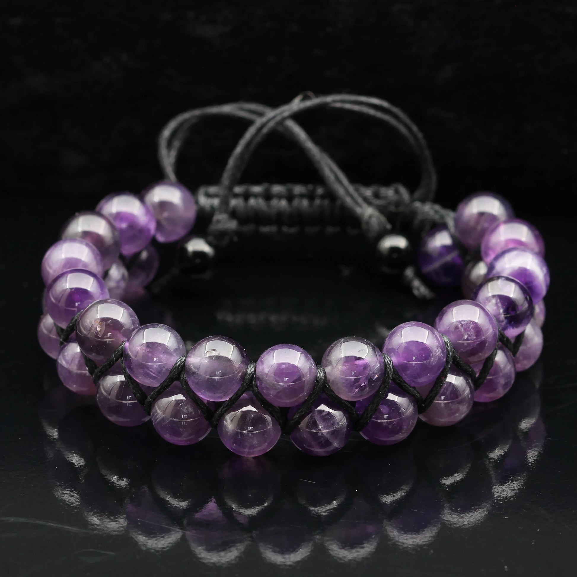 Natural Amethyst Beaded Double Row Macrame Bracelet - ElisaJewelryArt