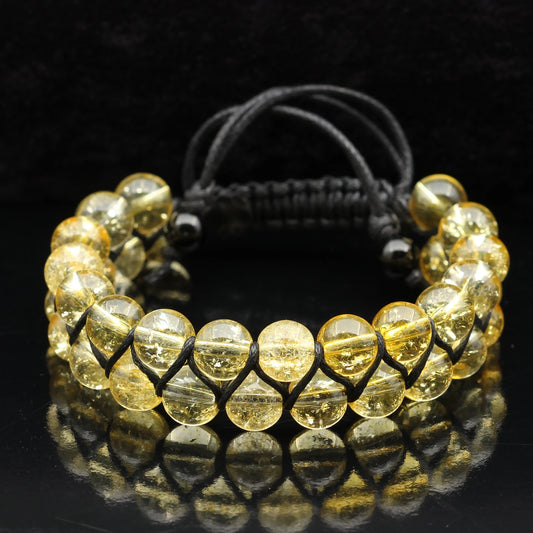 Natural Citrine Beaded Double Row Macrame Bracelet - ElisaJewelryArt