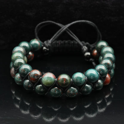 Natural Bloodstone Beaded Double Row Macrame Bracelet - ElisaJewelryArt