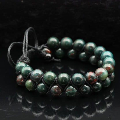 Natural Bloodstone Beaded Double Row Macrame Bracelet - ElisaJewelryArt