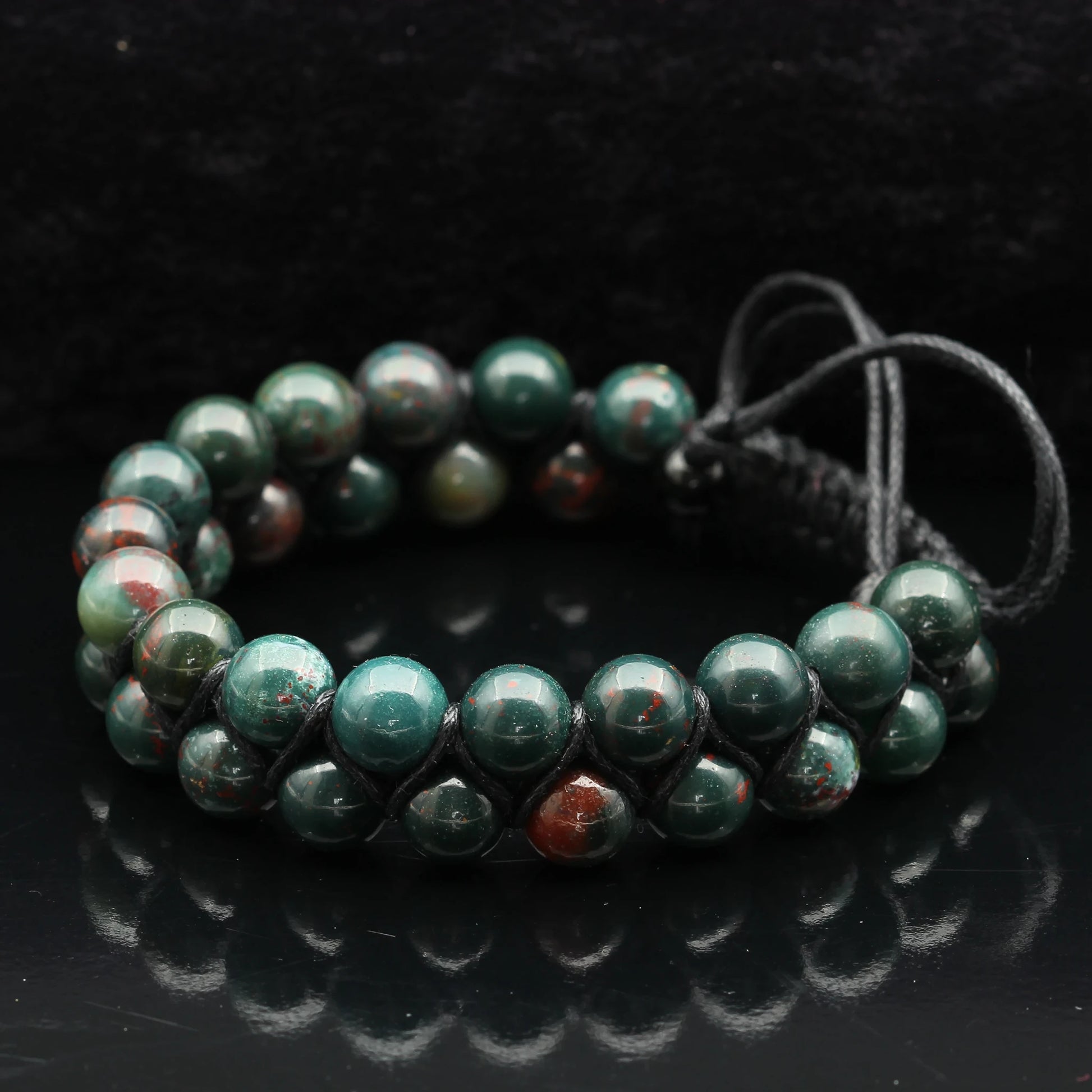 Natural Bloodstone Beaded Double Row Macrame Bracelet - ElisaJewelryArt