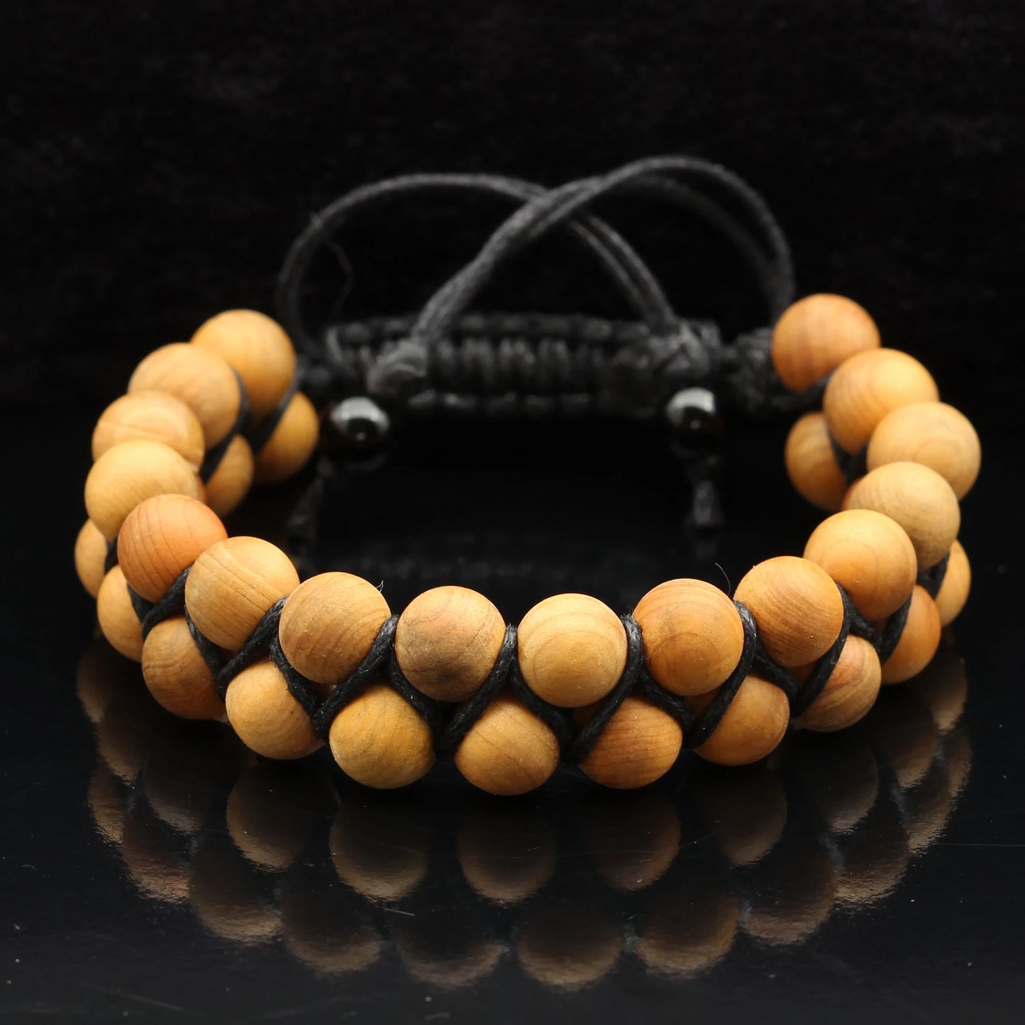 Natural Wooden Beaded Double Row Macrame Bracelet - ElisaJewelryArt