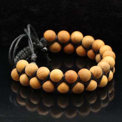 Natural Wooden Beaded Double Row Macrame Bracelet - ElisaJewelryArt