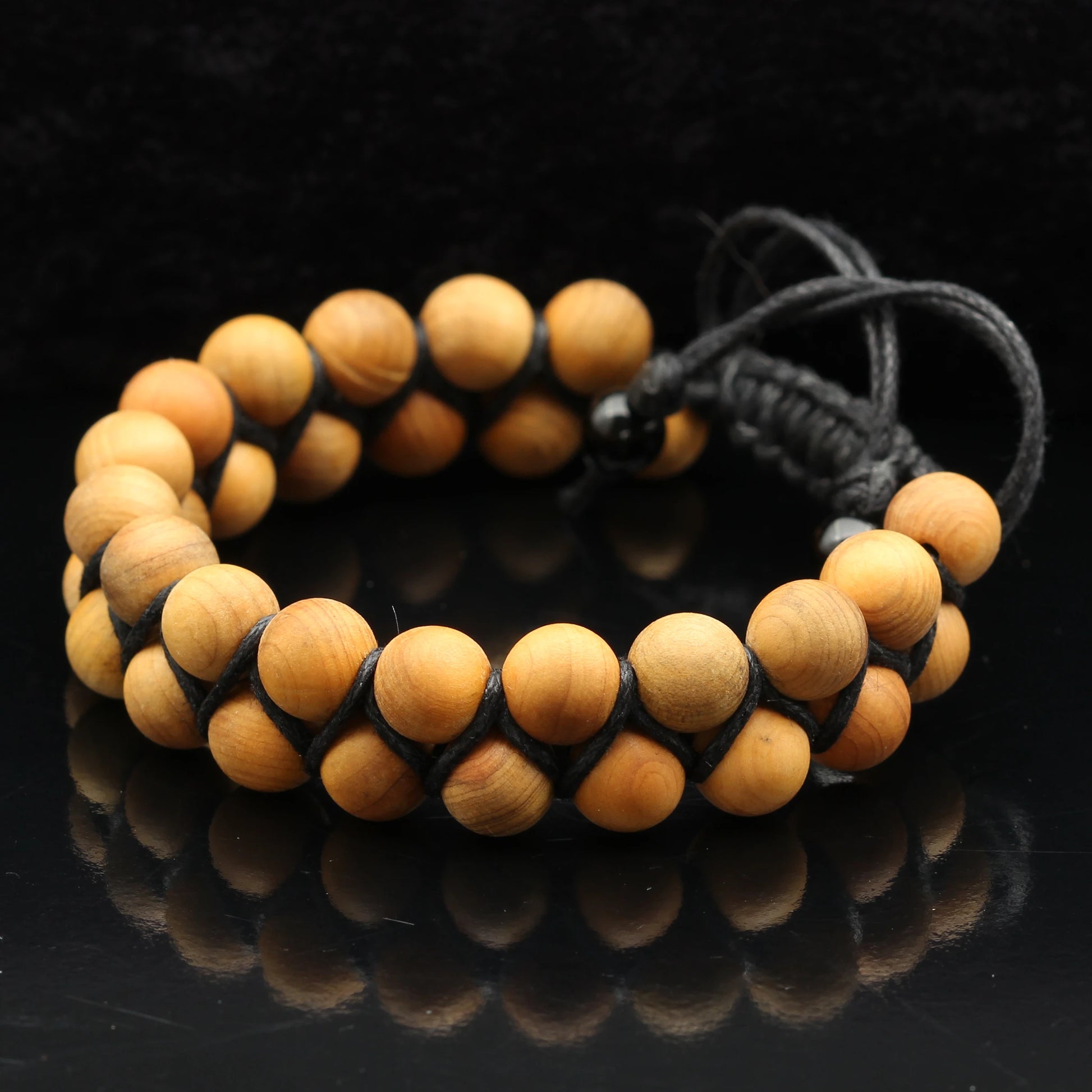 Natural Wooden Beaded Double Row Macrame Bracelet - ElisaJewelryArt