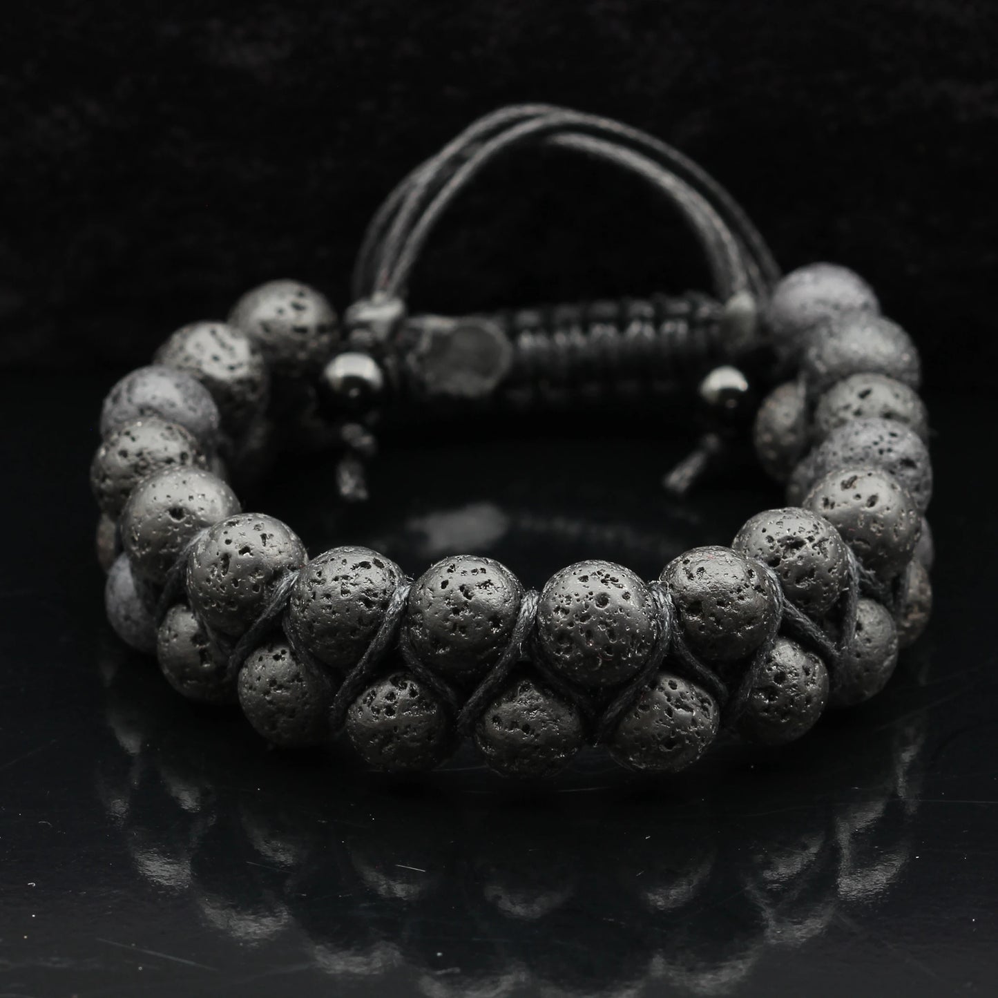 Natural Lava Stone Beaded Double Row Macrame Bracelet - ElisaJewelryArt