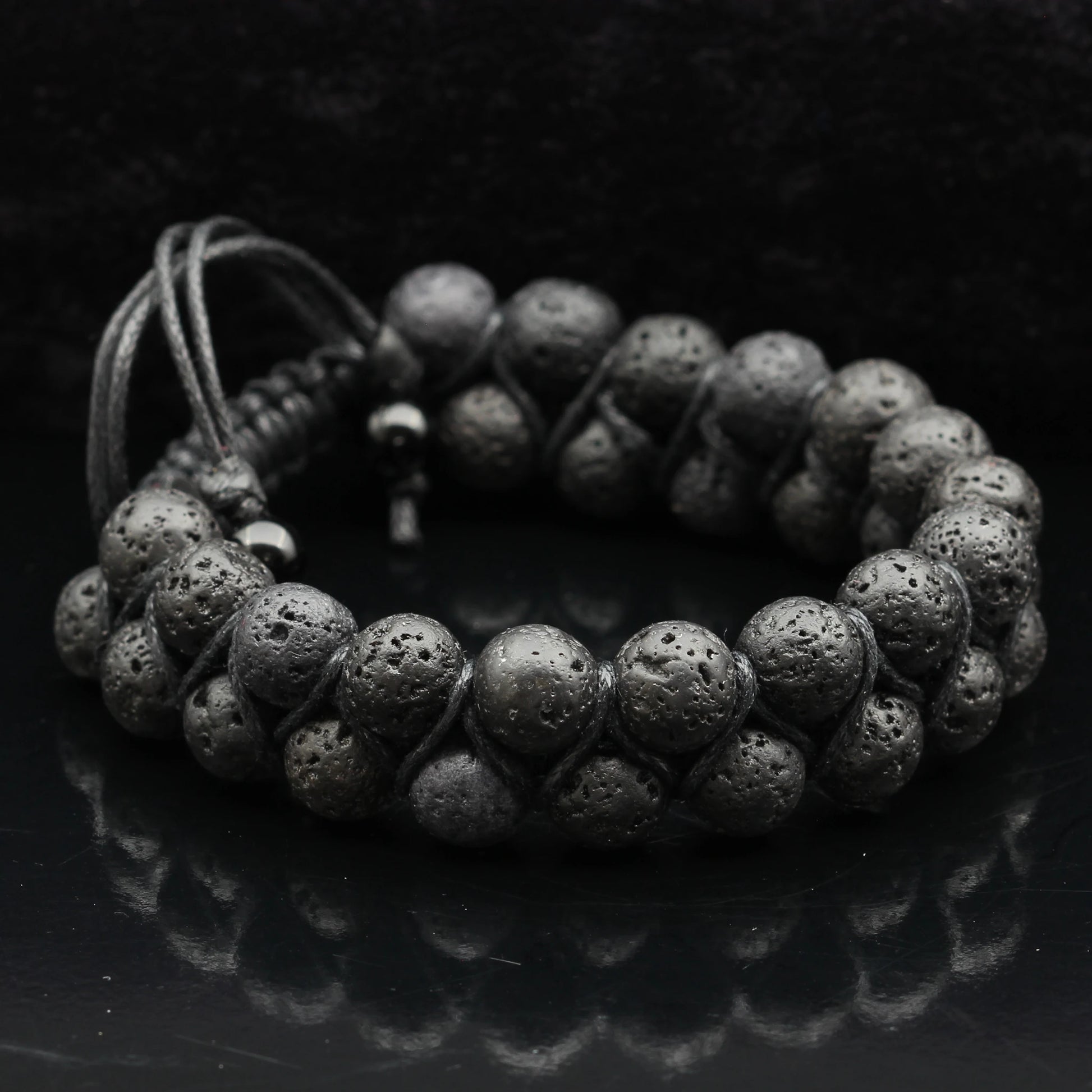 Natural Lava Stone Beaded Double Row Macrame Bracelet - ElisaJewelryArt