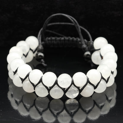 Natural Selenite Beaded Double Row Macrame Bracelet - ElisaJewelryArt