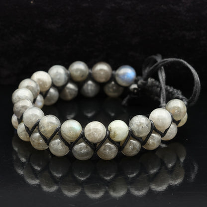 Natural Labradorite Beaded Double Row Macrame Bracelet - ElisaJewelryArt